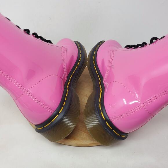 Dr Martens 1460 Boots Womens 6 Pink Patent Leather 8 Eye Lace Up Punk Rave Docs - Picture 11 of 15